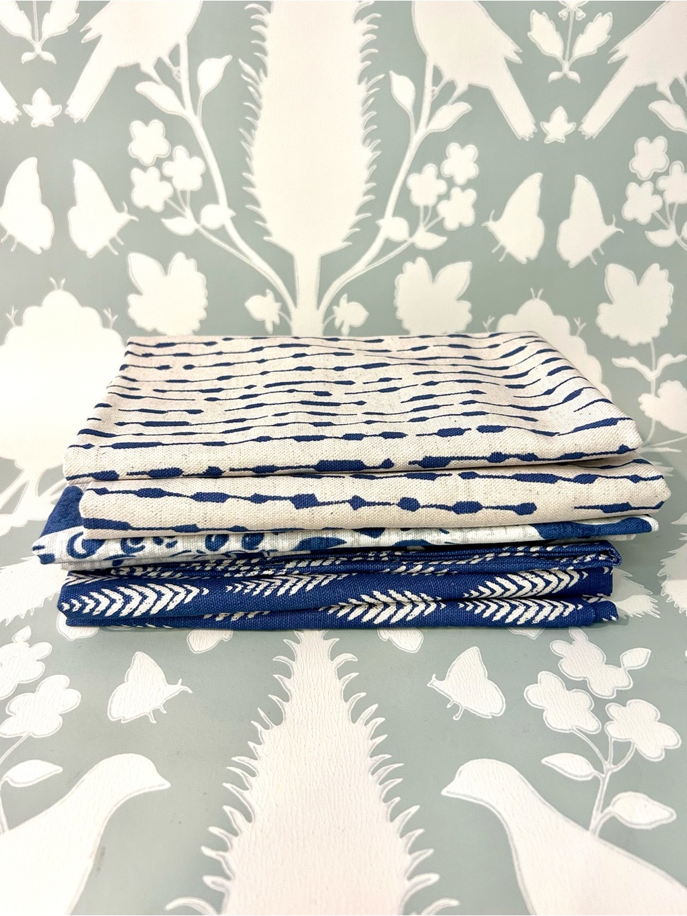 Blue & White Patterned Cotton 20 x 20 Pillow Inserts Collection of 6